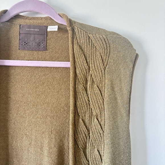 Anthro Guinevere Olive Open Front Cable Knit Cardigan - Picture 5 of 6